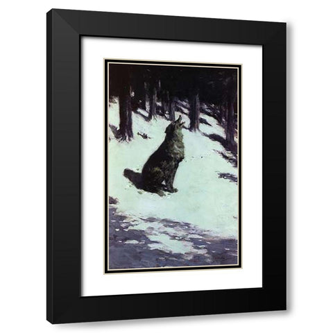Voice Of The Hills Black Modern Wood Framed Art Print with Double Matting by Remington, Frederic