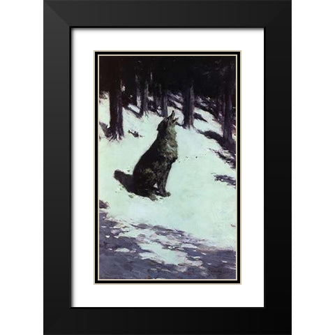 Voice Of The Hills Black Modern Wood Framed Art Print with Double Matting by Remington, Frederic