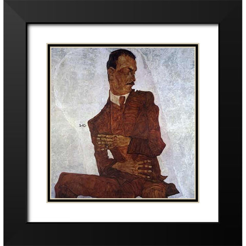 Portrait Of Arthur Roessler Black Modern Wood Framed Art Print with Double Matting by Schiele, Egon