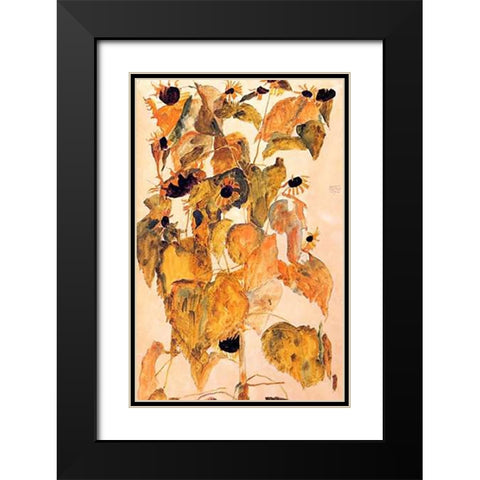 Sunflowers Black Modern Wood Framed Art Print with Double Matting by Schiele, Egon