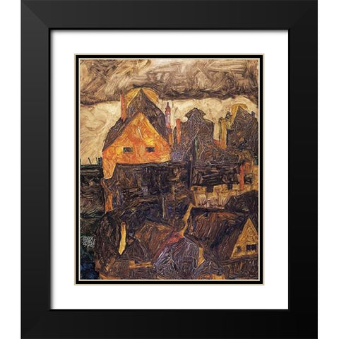 The Old City I Black Modern Wood Framed Art Print with Double Matting by Schiele, Egon