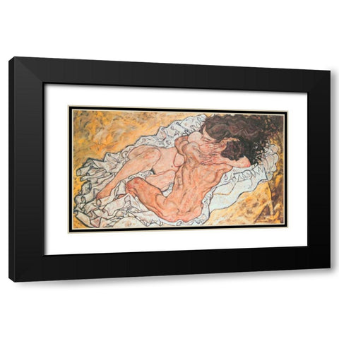 Umarmung Black Modern Wood Framed Art Print with Double Matting by Schiele, Egon