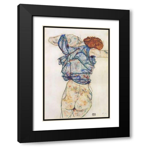 Woman Undressing Black Modern Wood Framed Art Print with Double Matting by Schiele, Egon