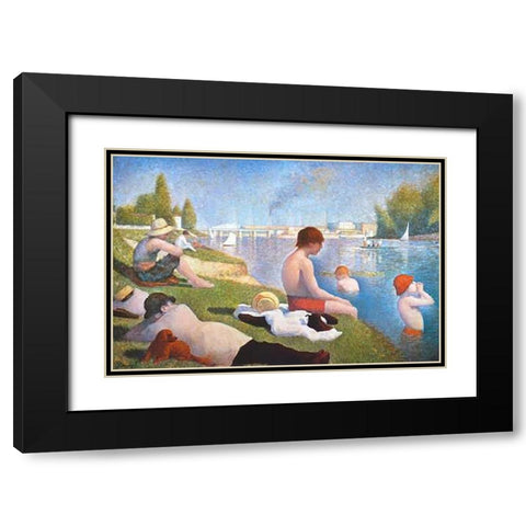 Bathing At Asnieres Black Modern Wood Framed Art Print with Double Matting by Seurat, Georges