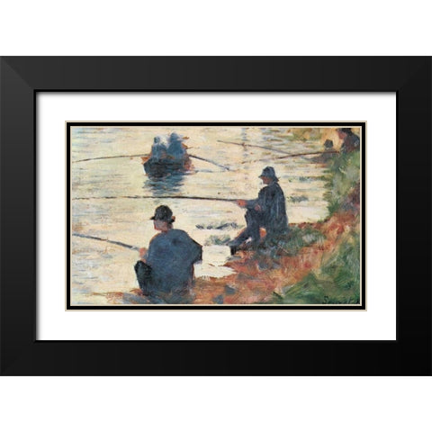 Fisherman Black Modern Wood Framed Art Print with Double Matting by Seurat, Georges