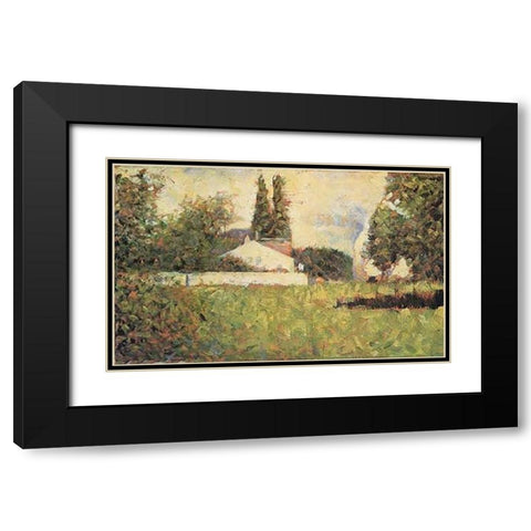 House Among Trees Black Modern Wood Framed Art Print with Double Matting by Seurat, Georges