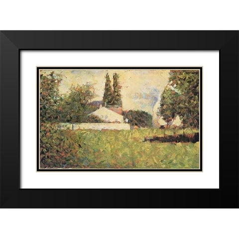 House Among Trees Black Modern Wood Framed Art Print with Double Matting by Seurat, Georges