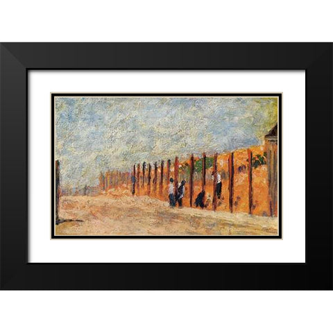 Peasants Driving Stakes Black Modern Wood Framed Art Print with Double Matting by Seurat, Georges