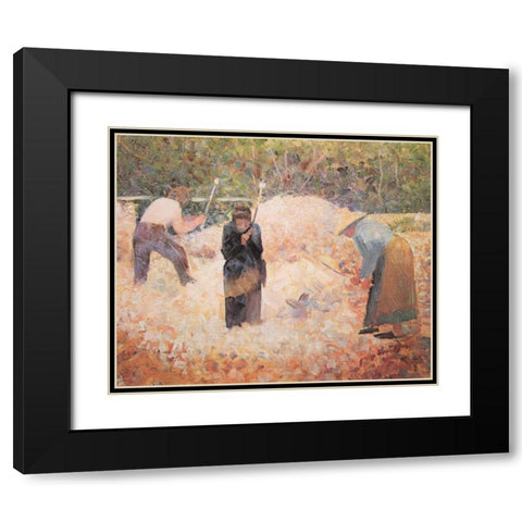 The Stonebreakers Le Raincy Black Modern Wood Framed Art Print with Double Matting by Seurat, Georges