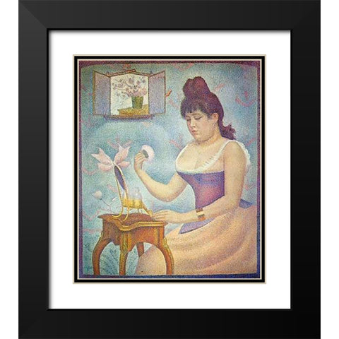 Young Woman Powdering Herself Black Modern Wood Framed Art Print with Double Matting by Seurat, Georges