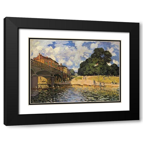 Bridge At Hampton Court Black Modern Wood Framed Art Print with Double Matting by Sisley, Alfred