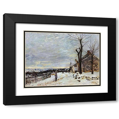 Snowy Weather At Veneux Nadon Black Modern Wood Framed Art Print with Double Matting by Sisley, Alfred