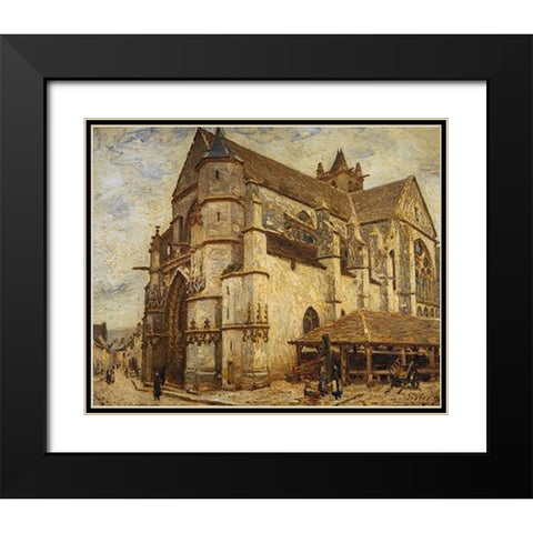 The Church At Moret Icy Weather Black Modern Wood Framed Art Print with Double Matting by Sisley, Alfred