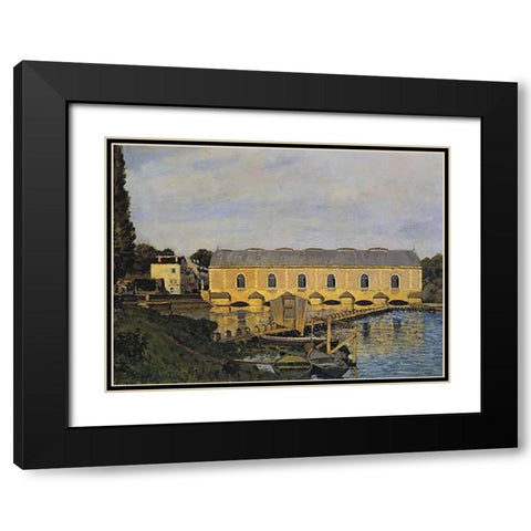 The Machine At Marly Black Modern Wood Framed Art Print with Double Matting by Sisley, Alfred