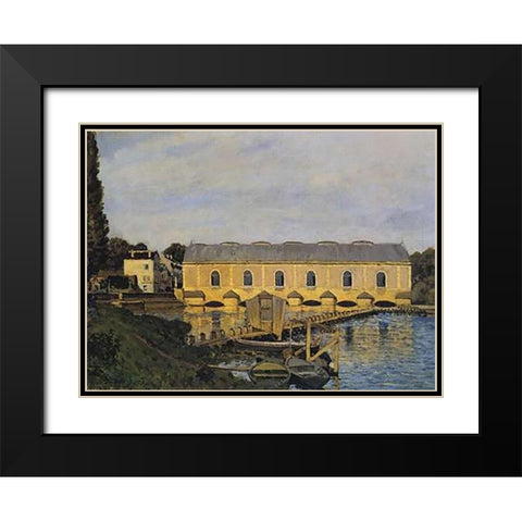 The Machine At Marly Black Modern Wood Framed Art Print with Double Matting by Sisley, Alfred