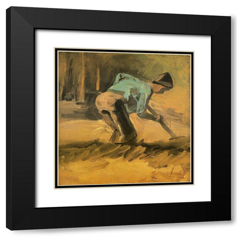 Man Digging Black Modern Wood Framed Art Print with Double Matting by Van Gogh, Vincent