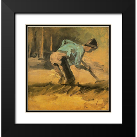 Man Digging Black Modern Wood Framed Art Print with Double Matting by Van Gogh, Vincent