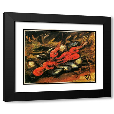 Mussels Shrimp Black Modern Wood Framed Art Print with Double Matting by Van Gogh, Vincent