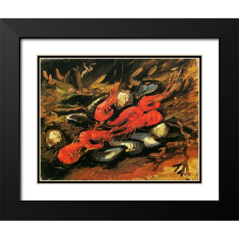 Mussels Shrimp Black Modern Wood Framed Art Print with Double Matting by Van Gogh, Vincent