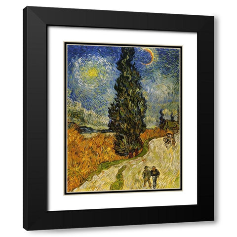 Road Cypress And Star Black Modern Wood Framed Art Print with Double Matting by Van Gogh, Vincent