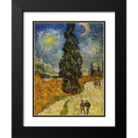 Road Cypress And Star Black Modern Wood Framed Art Print with Double Matting by Van Gogh, Vincent