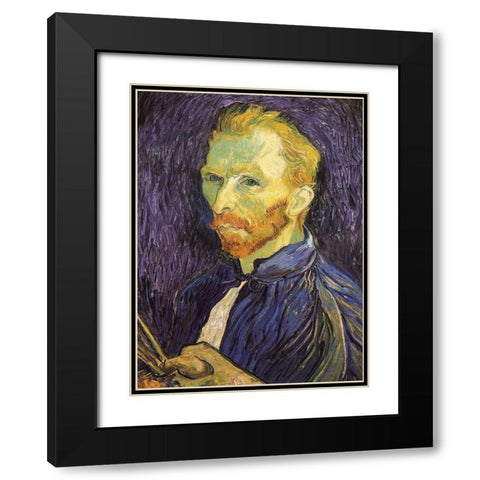 Self Portrait 1889 Black Modern Wood Framed Art Print with Double Matting by Van Gogh, Vincent