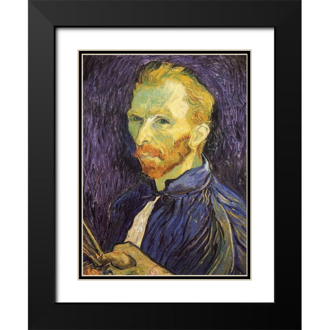 Self Portrait 1889 Black Modern Wood Framed Art Print with Double Matting by Van Gogh, Vincent