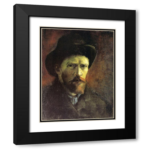 Self Portrait Dark Felt Hat Black Modern Wood Framed Art Print with Double Matting by Van Gogh, Vincent