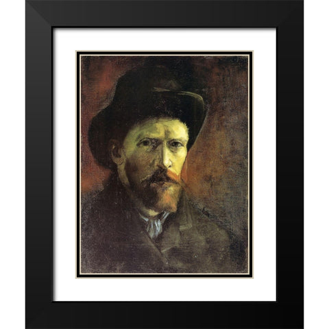 Self Portrait Dark Felt Hat Black Modern Wood Framed Art Print with Double Matting by Van Gogh, Vincent