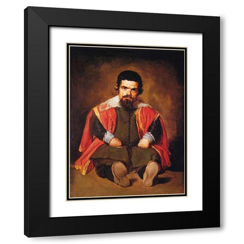 A Dwarf Sitting On The Floor Black Modern Wood Framed Art Print with Double Matting by Velazquez, Diego