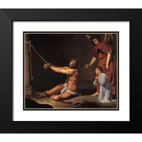 Museumist At The Column Black Modern Wood Framed Art Print with Double Matting by Velazquez, Diego