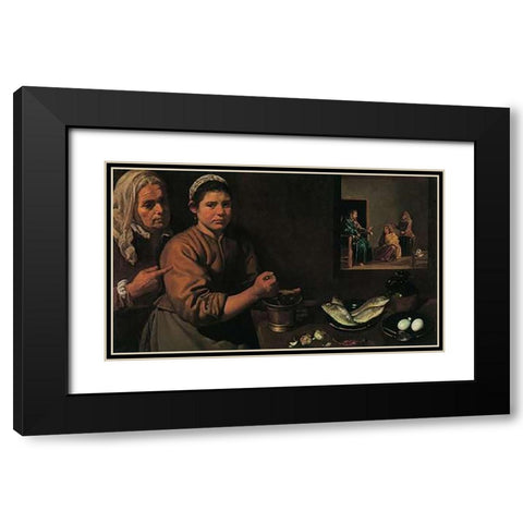 Museumist In The House Of Martha And Mary Black Modern Wood Framed Art Print with Double Matting by Velazquez, Diego