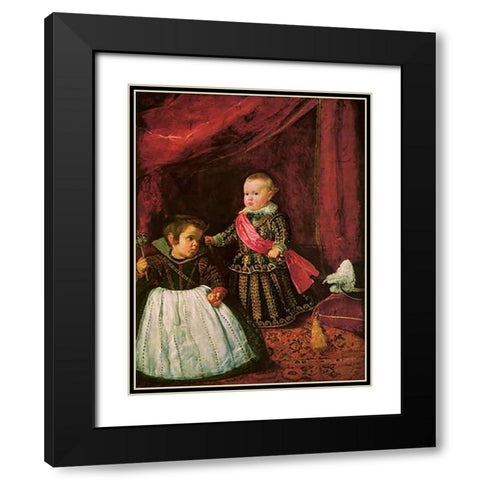 Don Baltasar And His Dwarf Black Modern Wood Framed Art Print with Double Matting by Velazquez, Diego