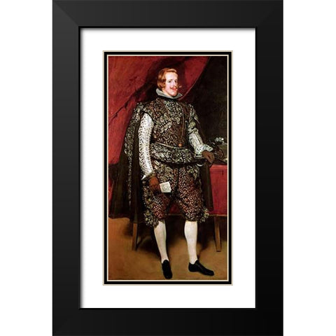 King Philip IV In A Costume With Silver Black Modern Wood Framed Art Print with Double Matting by Velazquez, Diego