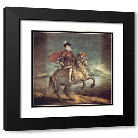 Philip III On Horseback Black Modern Wood Framed Art Print with Double Matting by Velazquez, Diego