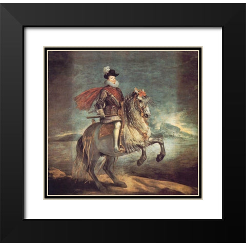 Philip III On Horseback Black Modern Wood Framed Art Print with Double Matting by Velazquez, Diego
