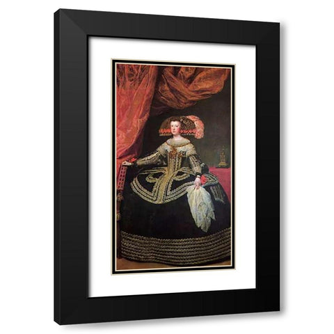 Queen Mariana Black Modern Wood Framed Art Print with Double Matting by Velazquez, Diego