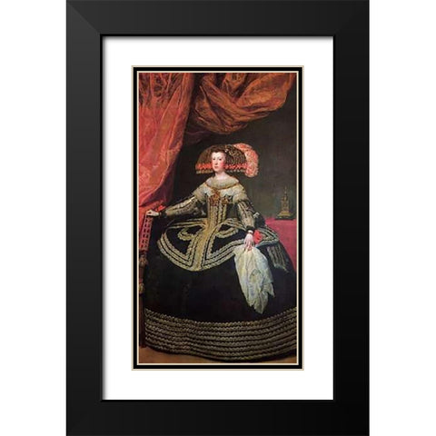 Queen Mariana Black Modern Wood Framed Art Print with Double Matting by Velazquez, Diego