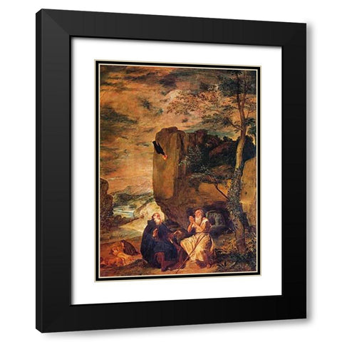 Saint Anthony Abbot And Saint Paul The Hermit Black Modern Wood Framed Art Print with Double Matting by Velazquez, Diego