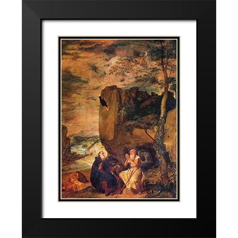 Saint Anthony Abbot And Saint Paul The Hermit Black Modern Wood Framed Art Print with Double Matting by Velazquez, Diego