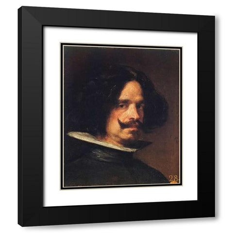 Self Portrait Black Modern Wood Framed Art Print with Double Matting by Velazquez, Diego