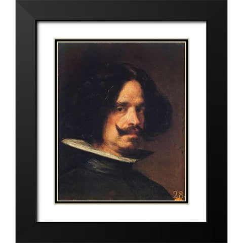 Self Portrait Black Modern Wood Framed Art Print with Double Matting by Velazquez, Diego