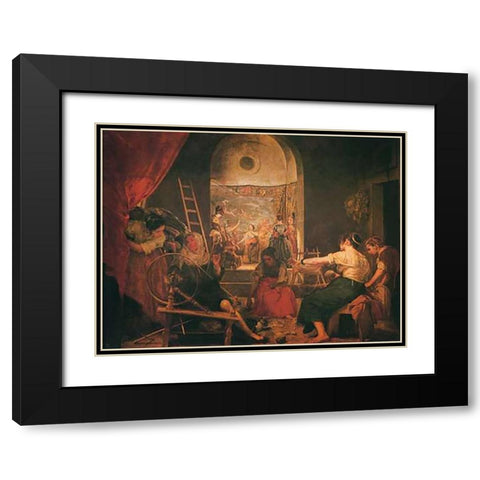 The Spinners The Fable Of Arachne Black Modern Wood Framed Art Print with Double Matting by Velazquez, Diego