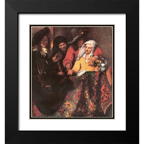 At The Procureess Black Modern Wood Framed Art Print with Double Matting by Vermeer, Johannes