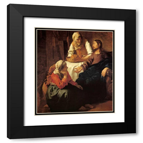 Christ In The House Of Mary And Martha Black Modern Wood Framed Art Print with Double Matting by Vermeer, Johannes