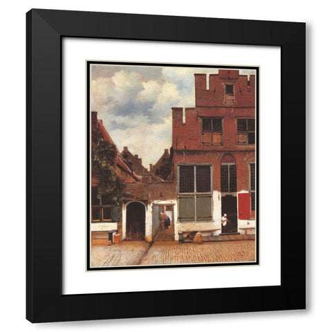 The Little Street Black Modern Wood Framed Art Print with Double Matting by Vermeer, Johannes