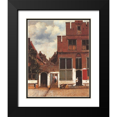 The Little Street Black Modern Wood Framed Art Print with Double Matting by Vermeer, Johannes