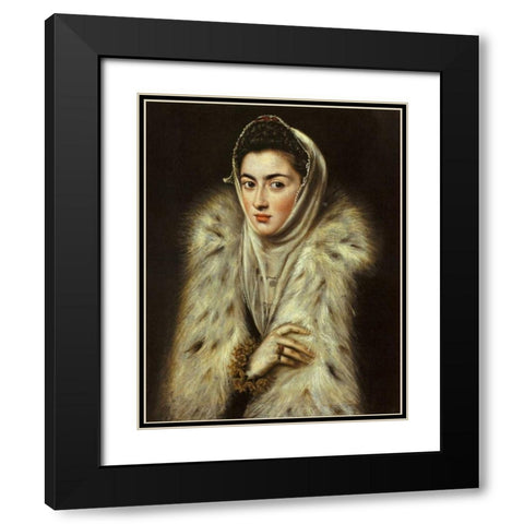 A Lady In A Fur Wrap Black Modern Wood Framed Art Print with Double Matting by El Greco