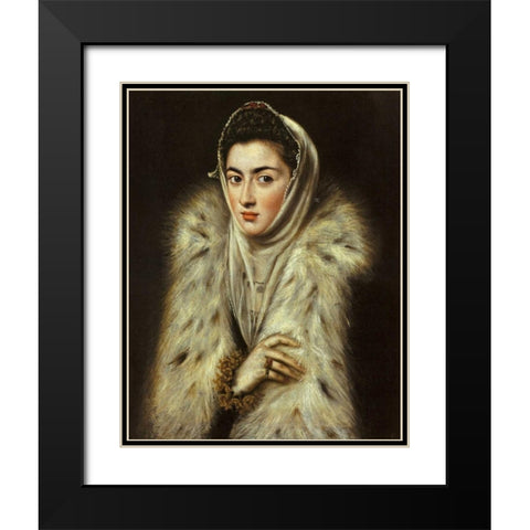 A Lady In A Fur Wrap Black Modern Wood Framed Art Print with Double Matting by El Greco