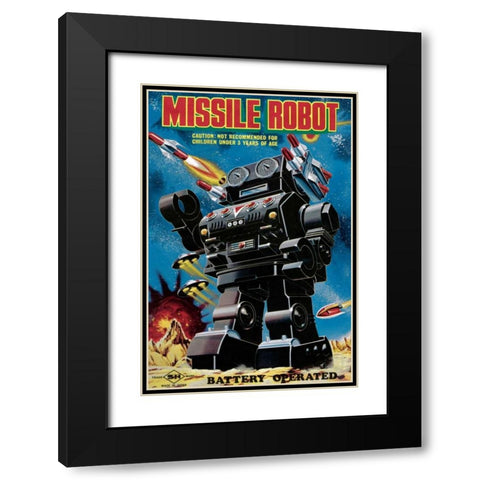 Missile Robot Black Modern Wood Framed Art Print with Double Matting by Retrobot